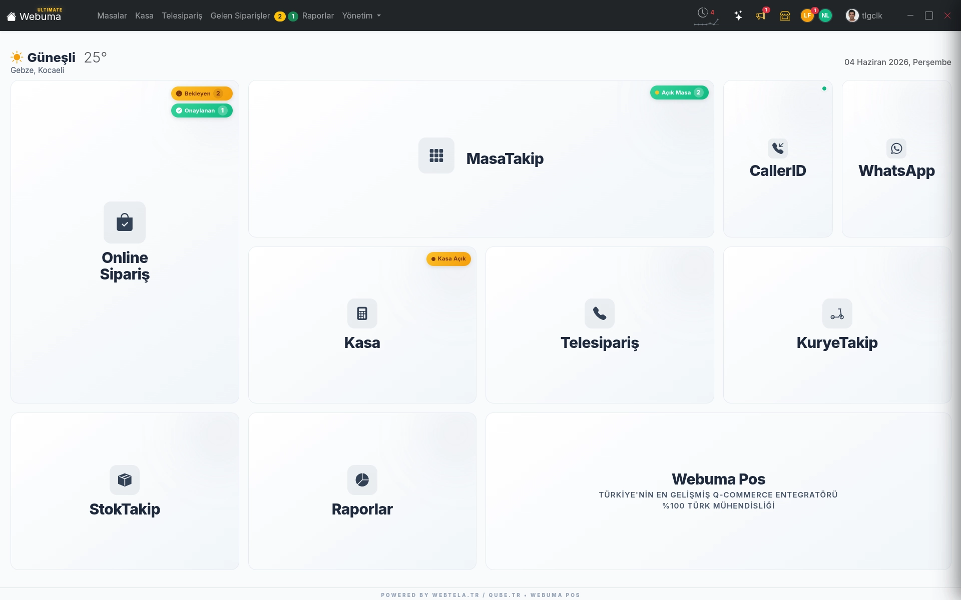 Webuma POS Dashboard Raporlama Ekranı